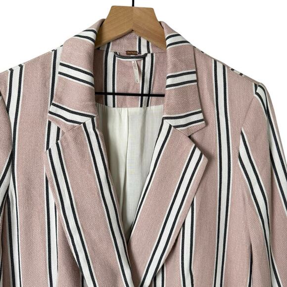 Free People Uptown Girl Oversized Blazer in Pink‎ Stripes 100% Cotton, Small - Picture 3 of 15